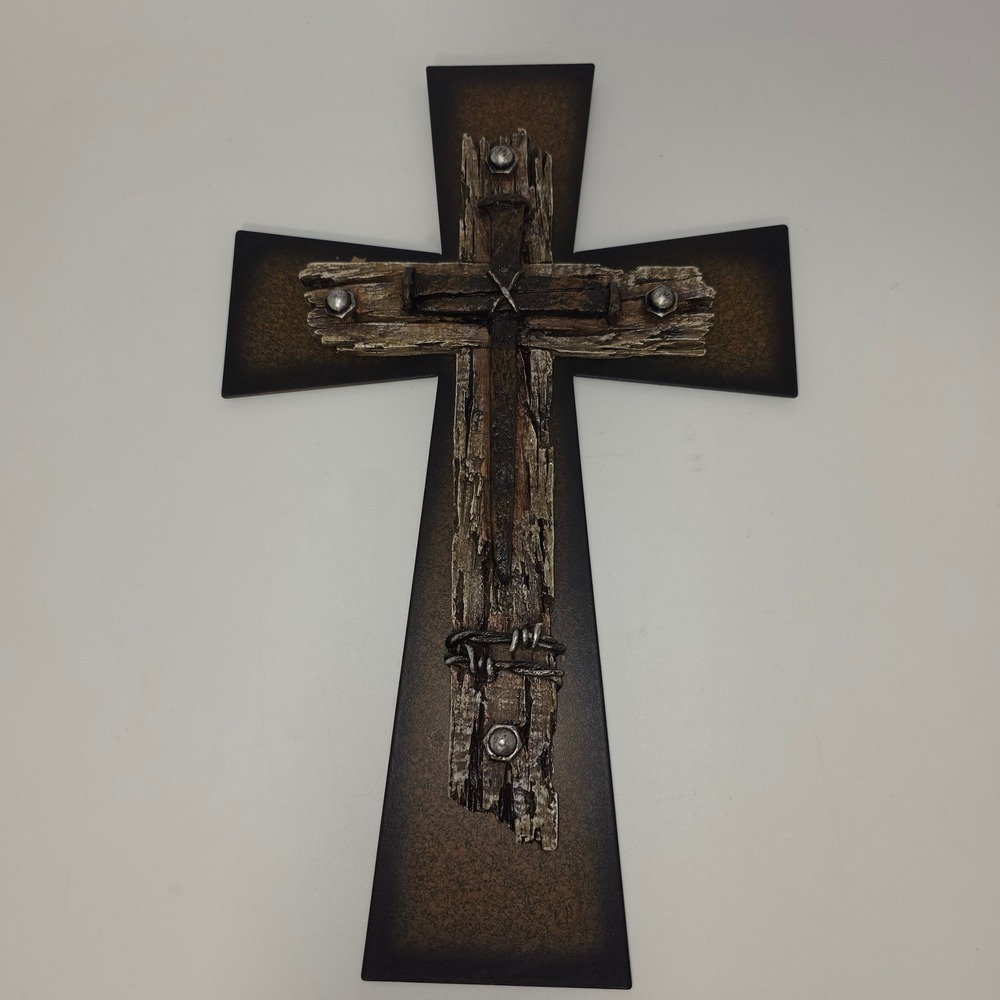 Unbranded Wall Cross Home Decor 12x8 Brown Excellent Rustic Faux Wood Resin